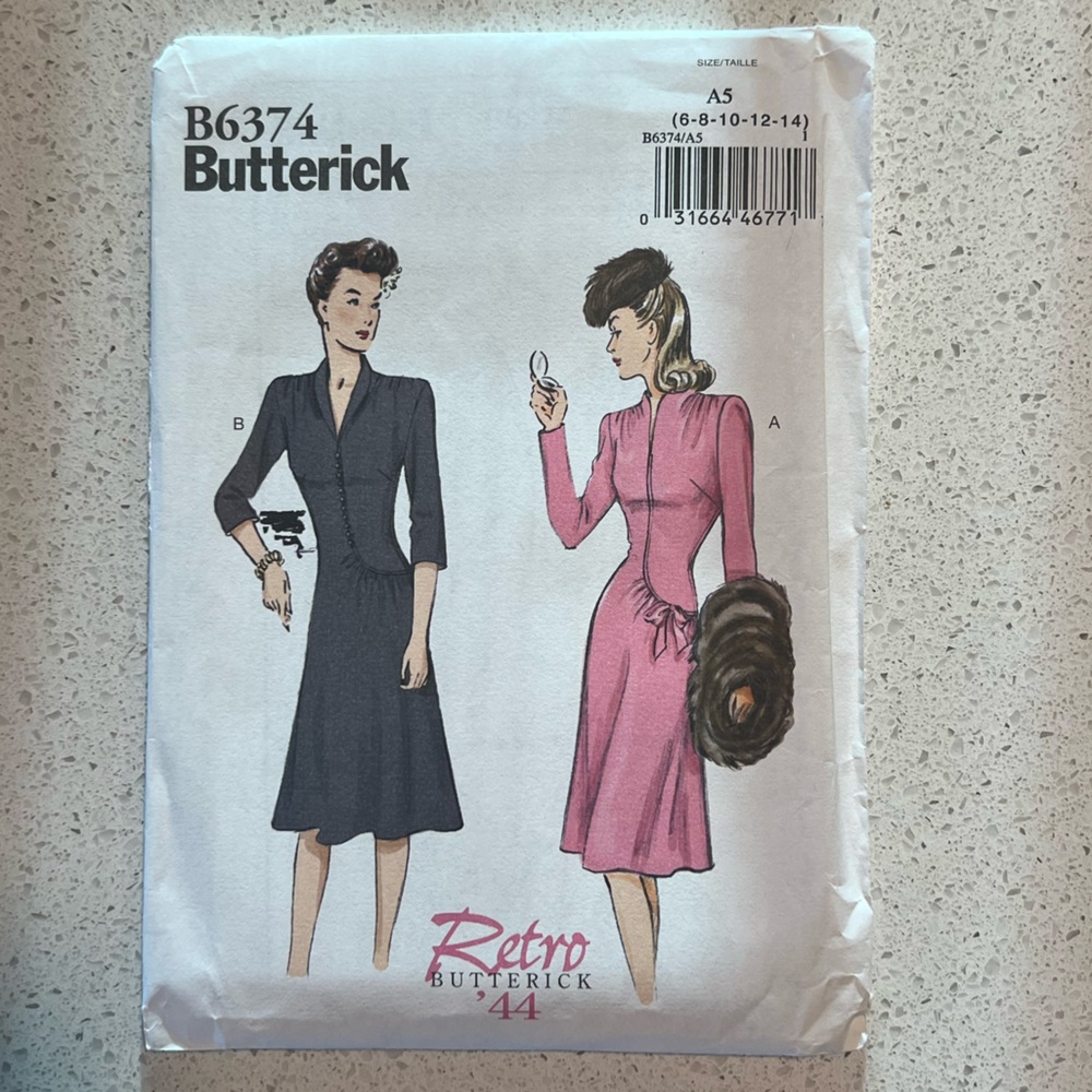 Butterick 6384 Uncut - Vintage Retro Dress Pattern 1944 - pattern size 6-14